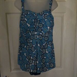 Always 4 ME  Blue and Brown Patterned SWIM SUIT WITH FRONT SLIT SKIRT SZ.18W